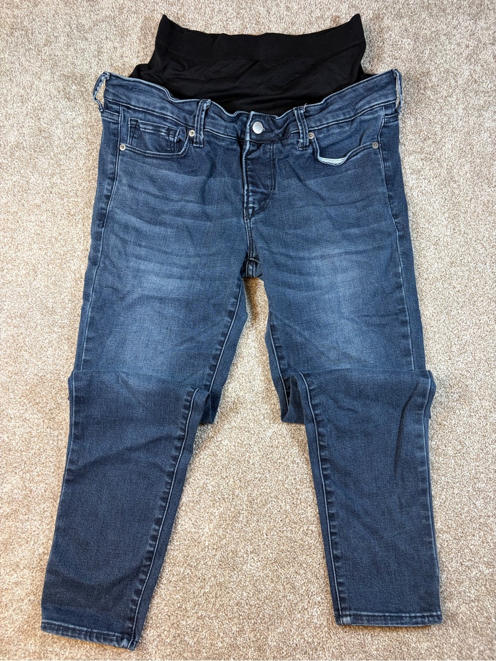 BLANQI Dark Blue Straight-Leg Maternity Jeans with Black Stretch Panel